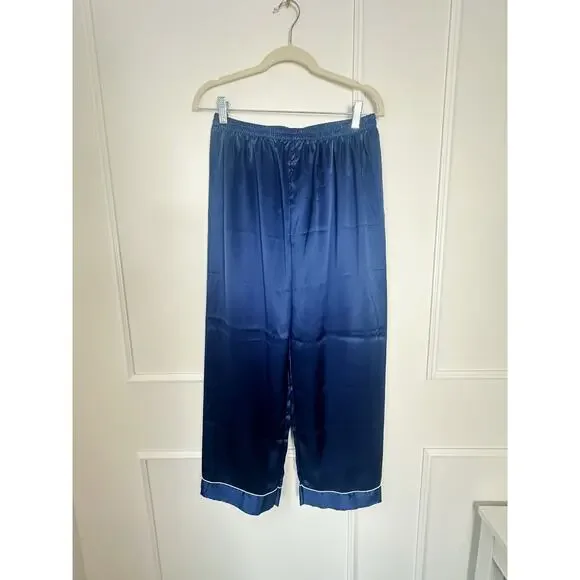 NWT 100% Silk Long Sleeve Navy Blue Pajama Set Size L - Picture 8 of 9